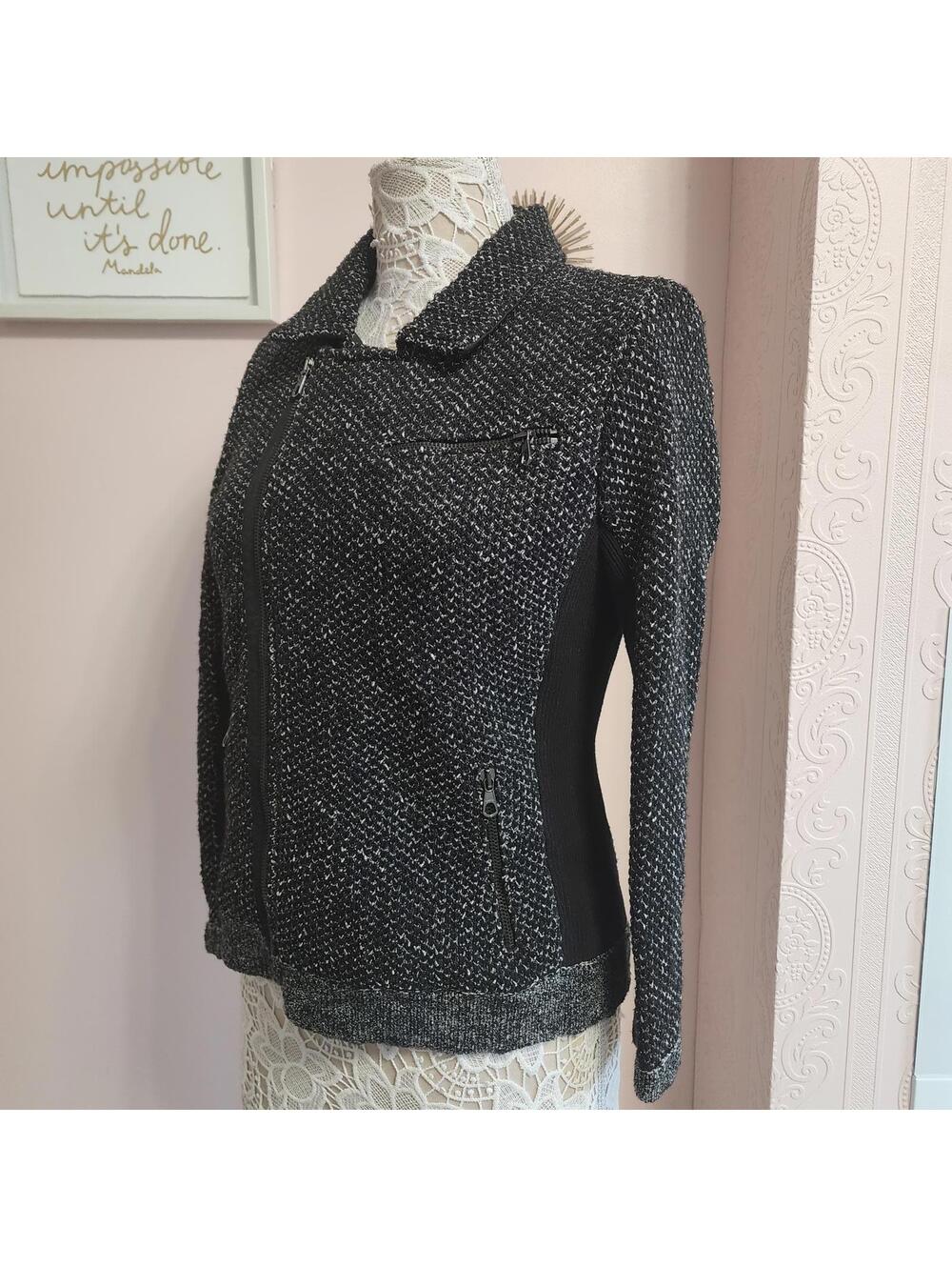 Rag & Bone Gray Tweed Knit Moto Jacket Cotton Blend Asymmetrical Zip Designer M